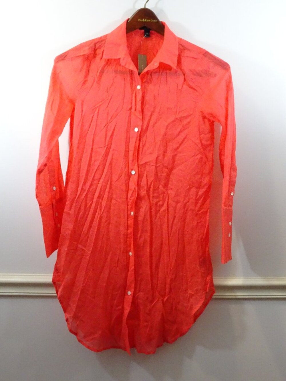 J. Crew Orange Sheer Button Front Tunic Coverup Dress Size XS NEW Coastal Cruise